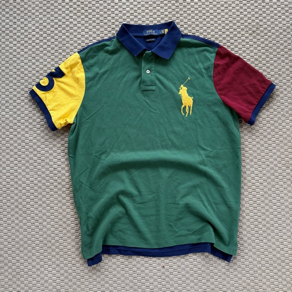 Vintage 90s style Polo ralph lauren big pony logo colorblock polo shirt mens